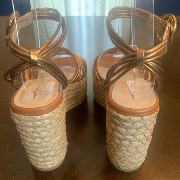 💫HP‼️💫 NIB ANTHROPOLOGIE Maeve Raffia Platform Heels in Bronze, Size 38 (US 7.5) - Picture 9 of 11
